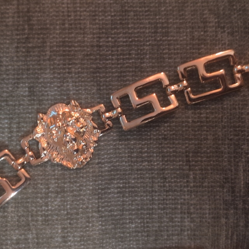 Amazing ESP Gold Tone Lion Head Madellions And Greek Symbols Belt - Picture 5 of 8